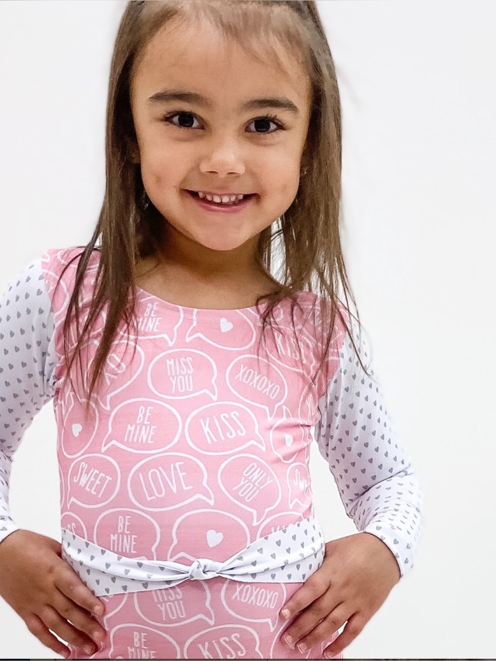 Kids Pink Heart Print Leo with Long Sleeves